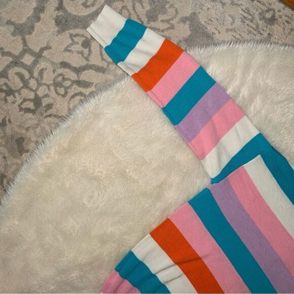 Sz Small Lulu’s Striped Cream Pink Teal and Orange Sweater - Picture 6 of 11